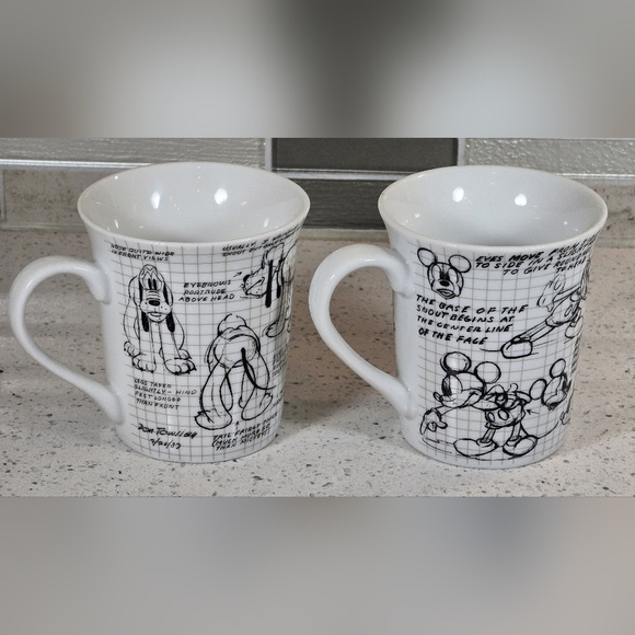 Vintage Disney 90 Years of Magic Mickey & Pluto Sketch Book Mugs - Picture 1 of 3
